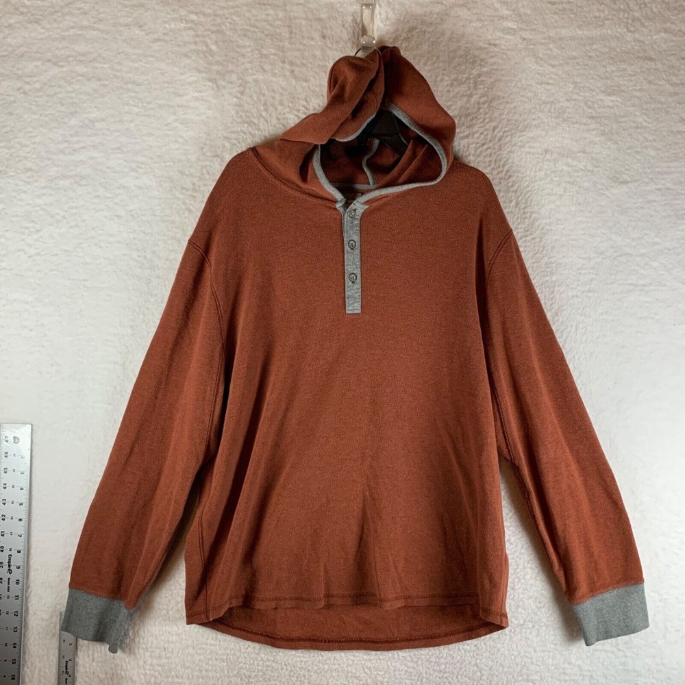 Carbon 2 Cobalt Men's Orange Cotton Henley Hoodie Pullover Sweatshirt Size XL